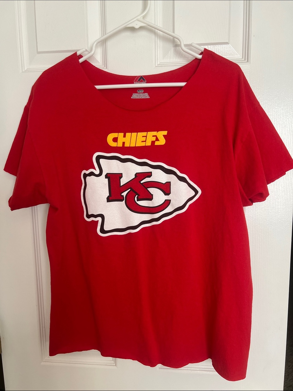 Majestic Red Kansas City Chiefs Short Sleeve Tee with Yellow Script